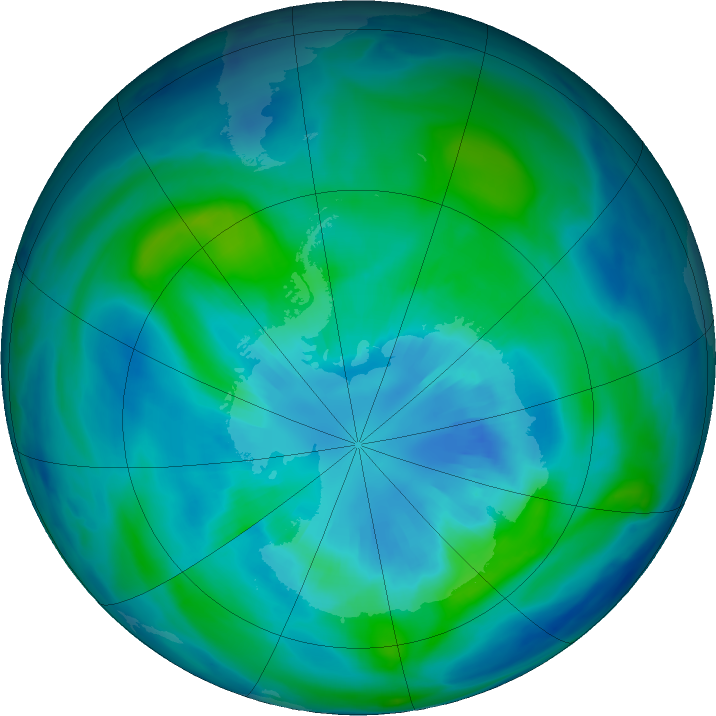Antarctic ozone map for 02 April 2020